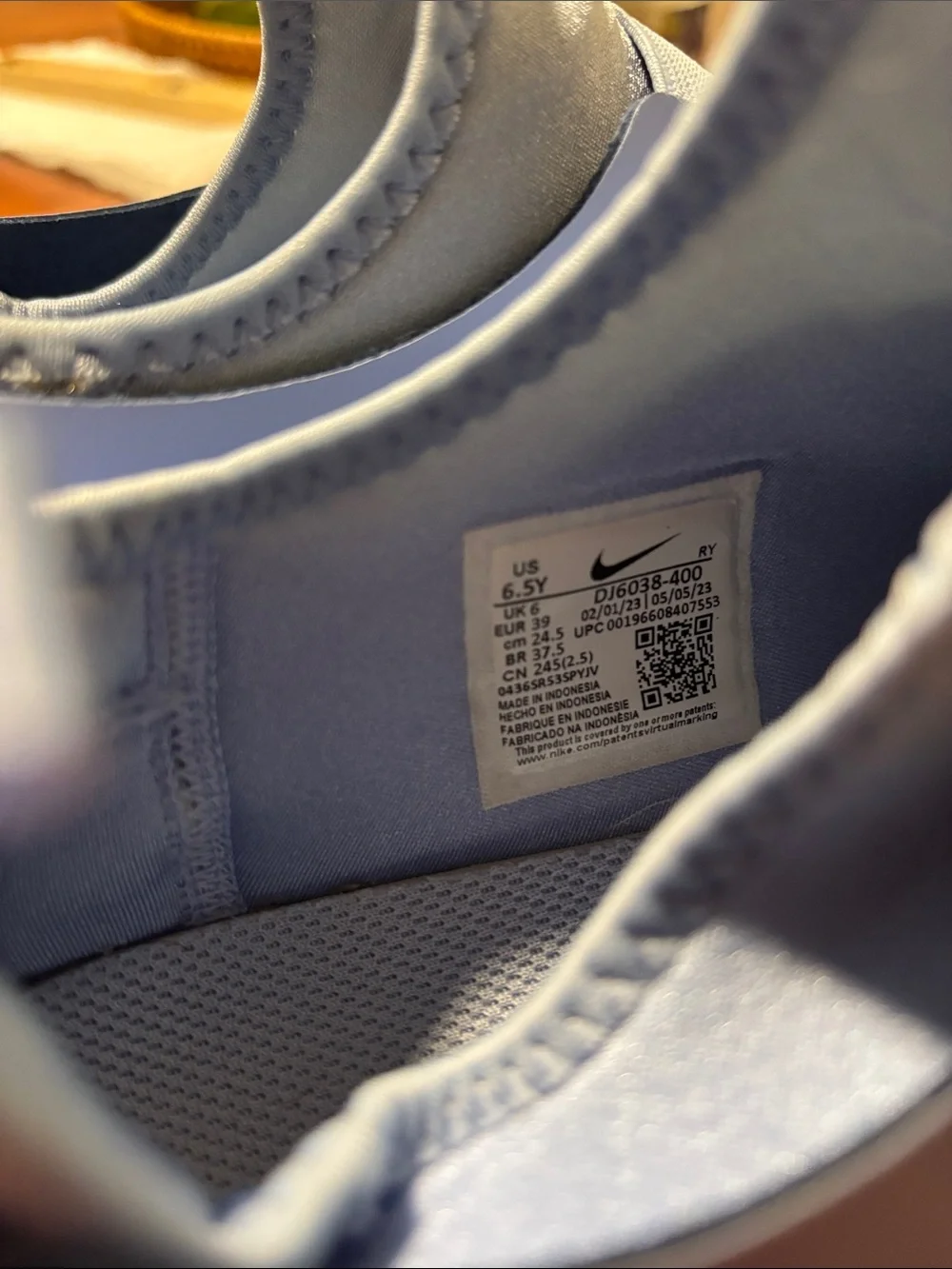Nike Kids Slip-On Sneakers in Pale Blue and White